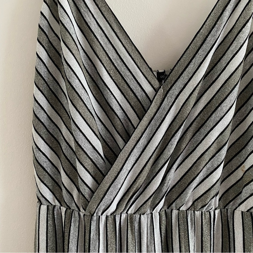 Striped Silver Glitter Casual Playsuit Jumpsuit Romper Stretch Wide Leg - Picture 7 of 16